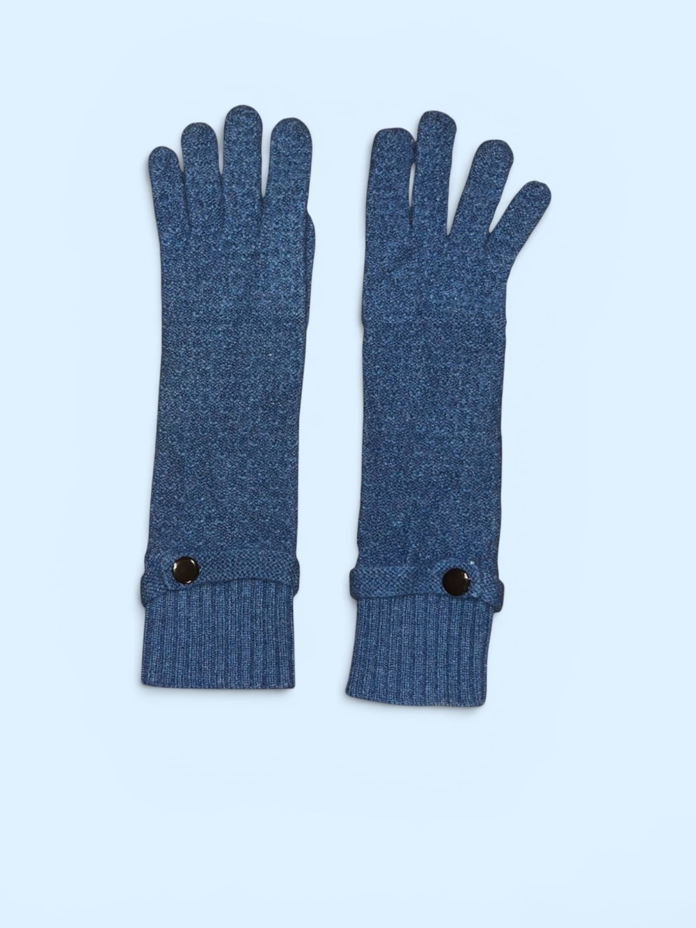 Forte Cashmere LongCashmere Gloves, Blue with button detail